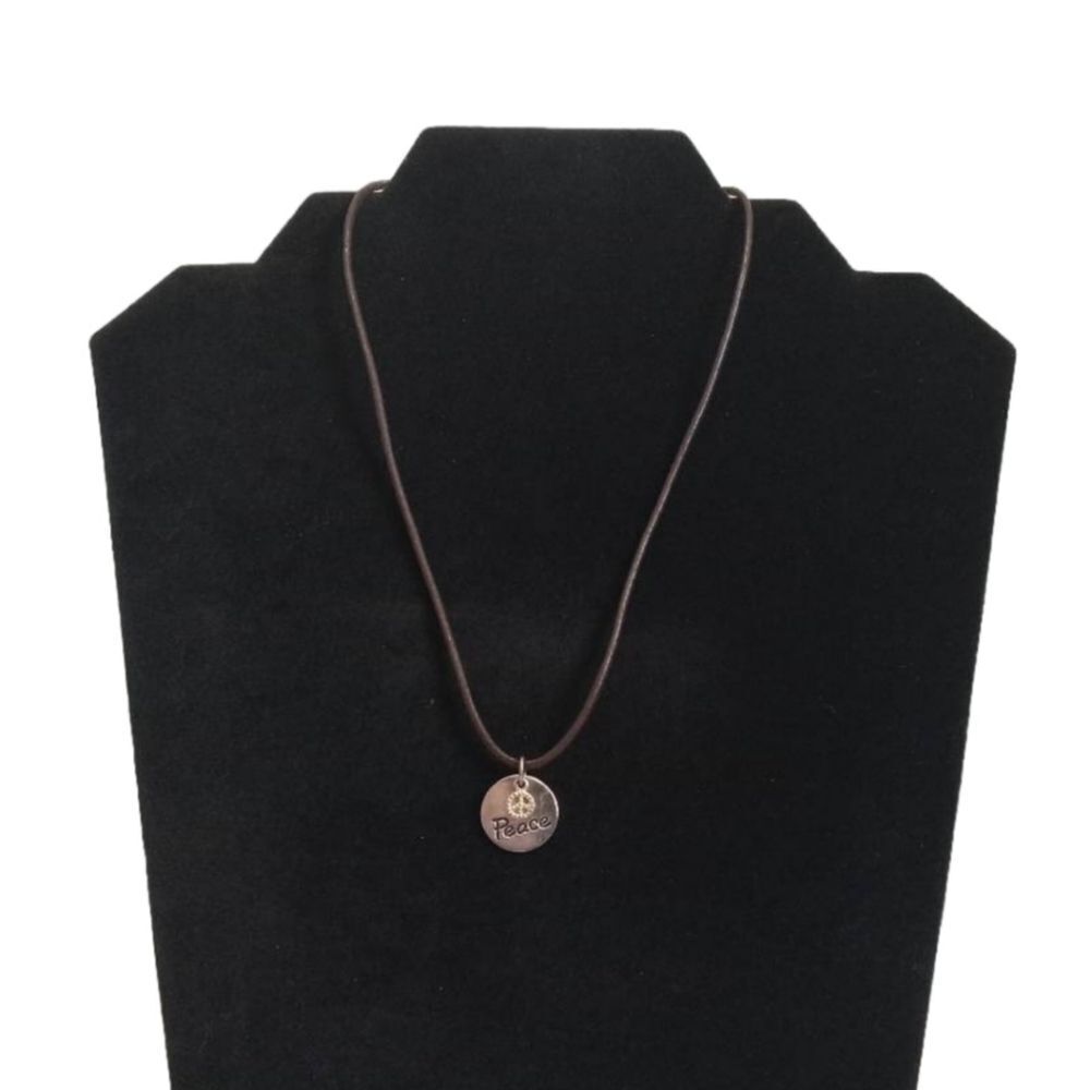Gold Toned Plated 925 Round Peace Engraved Pendant Lightweight Fashion Necklace